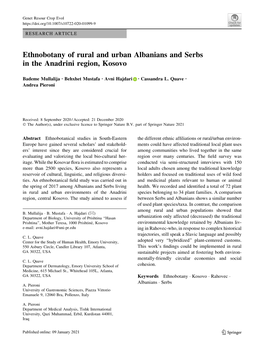 Ethnobotany of Rural and Urban Albanians and Serbs in the Anadrini Region, Kosovo