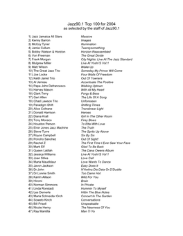 Jazz90.1 Top 100 for 2004 As Selected by the Staff of Jazz90.1