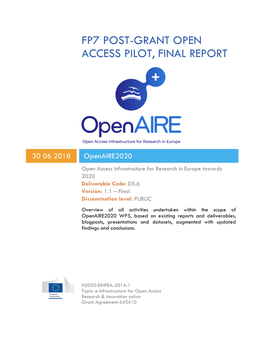 Fp7 Post-Grant Open Access Pilot, Final Report