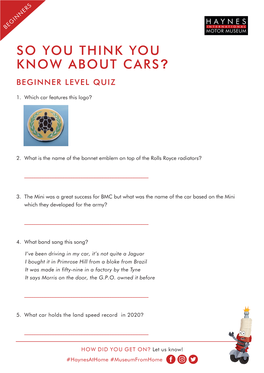 So You Think You Know About Cars? Beginner Level Quiz