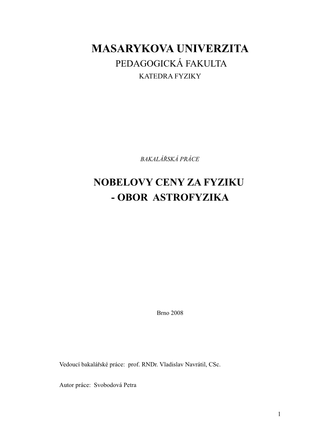 Nobelovy Ceny Za Fyziku - Obor Astrofyzika