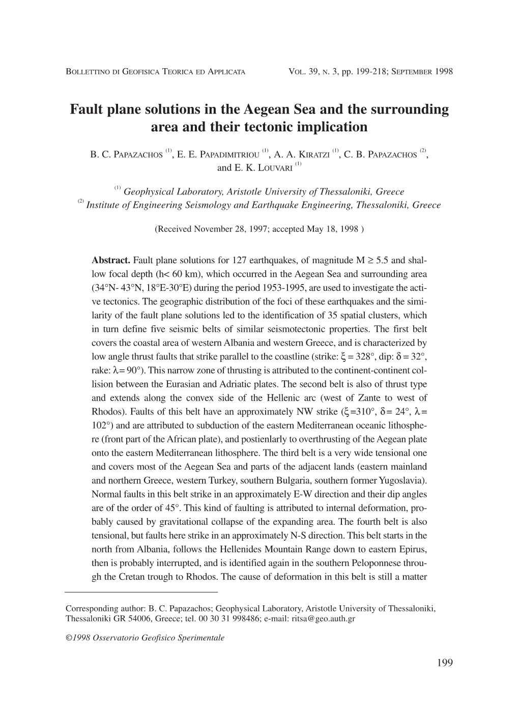 Fault Plane Solutions in the Aegean Sea and the Surrounding Area and Their Tectonic Implication