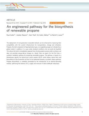 An Engineered Pathway for the Biosynthesis of Renewable Propane