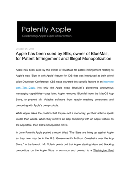 Apple Has Been Sued by Blix, Owner of Bluemail, for Patent Infringement and Illegal Monopolization