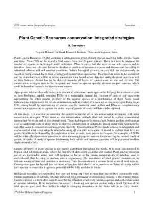 Plant Genetic Resources Conservation: Integrated Strategies