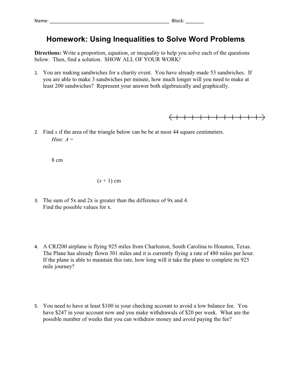 Homework: Using Inequalities to Solve Word Problems