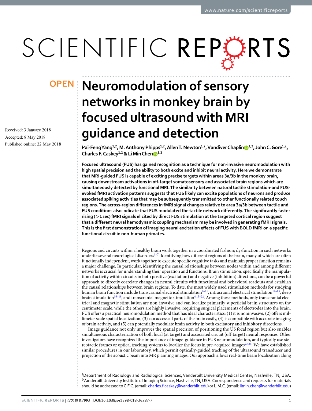 Neuromodulation of Sensory Networks in Monkey Brain by Focused