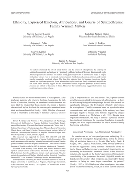 Ethnicity, Expressed Emotion, Attributions, and Course of Schizophrenia: Family Warmth Matters