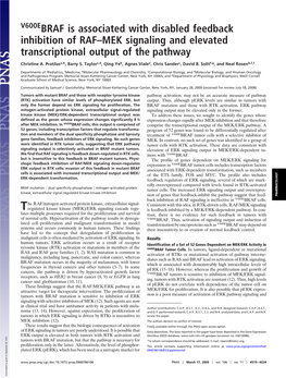 BRAF Is Associated with Disabled Feedback Inhibition of RAF–MEK Signaling and Elevated Transcriptional Output of the Pathway