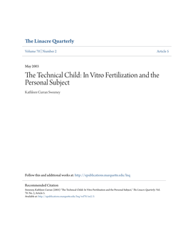In Vitro Fertilization and the Personal Subject Kathleen Curran Sweeney