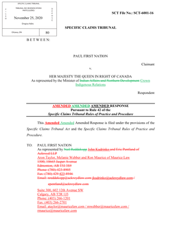 Sct-6001-16 Specific Claims Tribunal Between: Paul