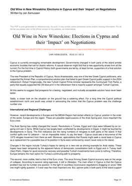 Old Wine in New Wineskins: Elections in Cyprus and Their 'Impact' On