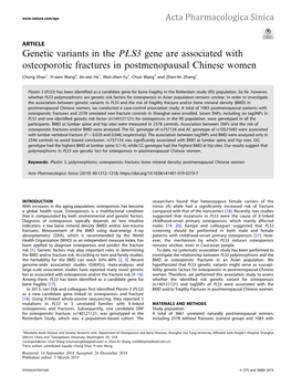Genetic Variants in the PLS3 Gene Are Associated with Osteoporotic Fractures in Postmenopausal Chinese Women