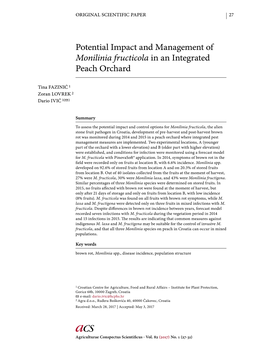 Potential Impact and Management of Monilinia Fructicola in an Integrated Peach Orchard
