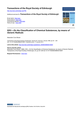 On the Classification of Chemical Substances, by Means of Generic Radicals