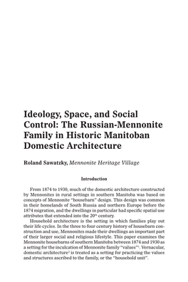 The Russian-Mennonite Family in Historic Manitoban Domestic Architecture