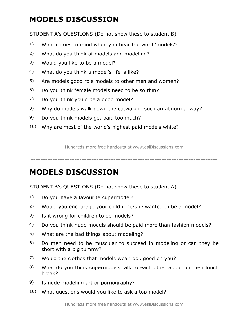 ESL Conversation Lesson on Models