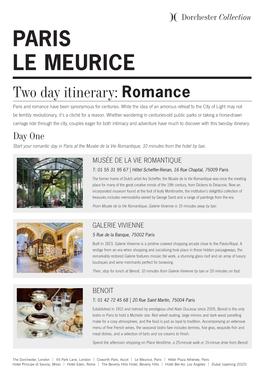 PARIS LE MEURICE Two Day Itinerary: Romance Paris and Romance Have Been Synonymous for Centuries