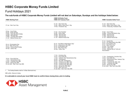 Corporate Money Fund Non-Dealing Days