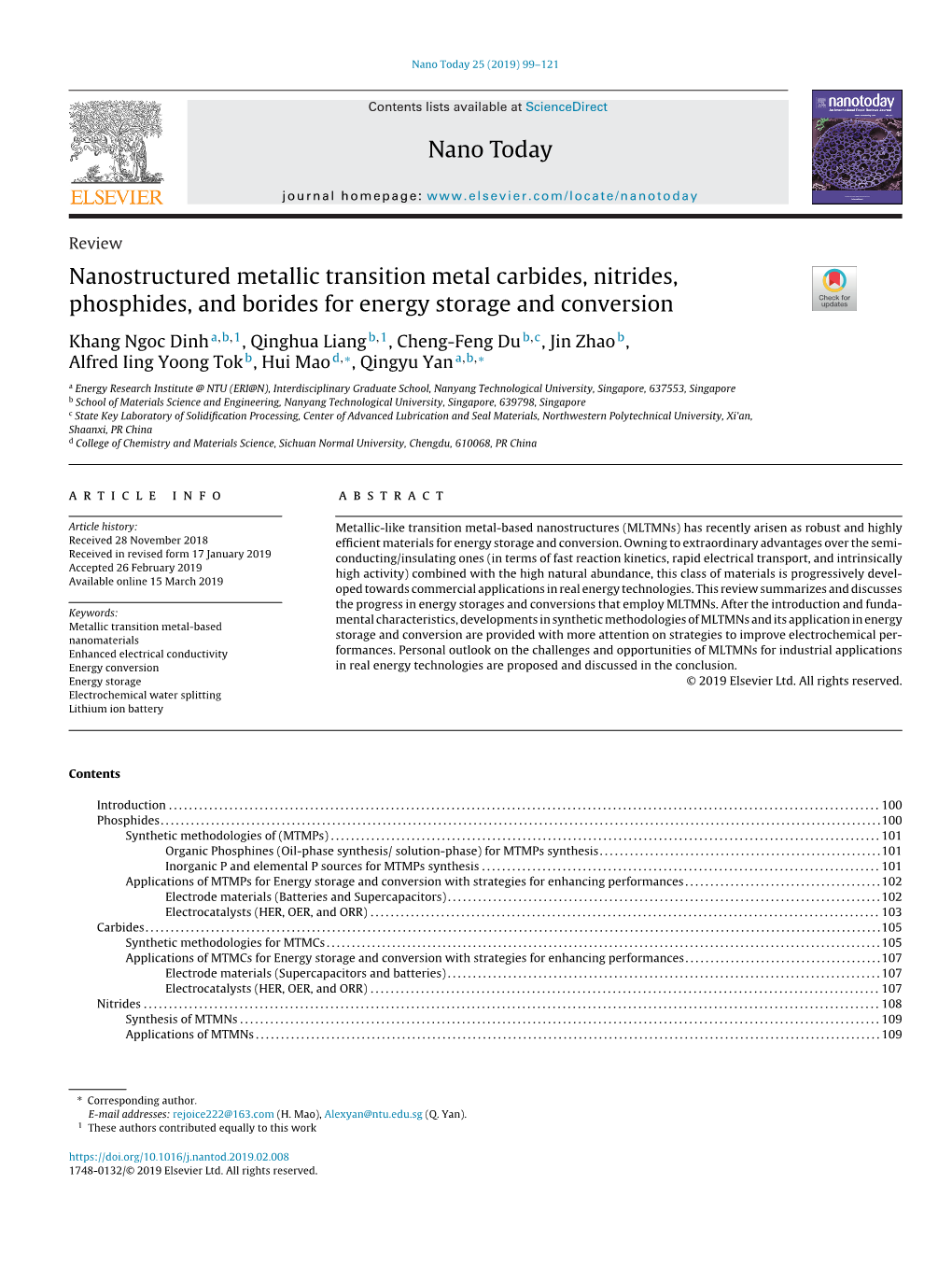 Nanostructured Metallic Transition Metal Carbides, Nitrides