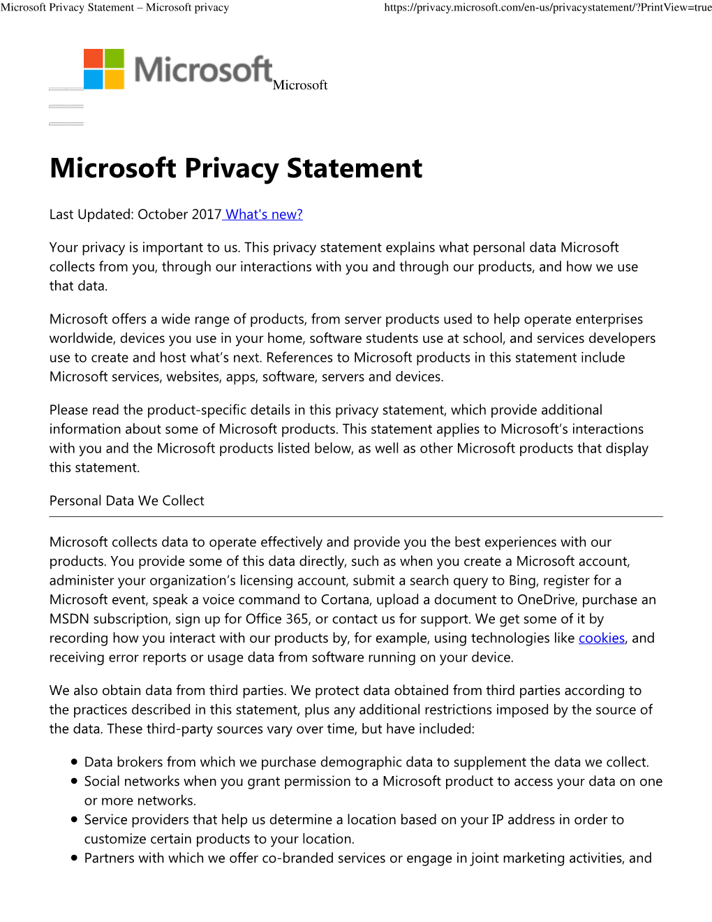 Microsoft Privacy Statement – Microsoft Privacy