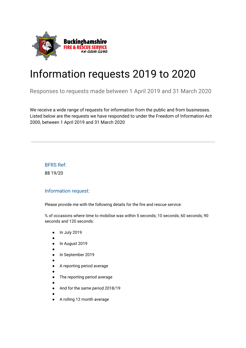 Information Requests 2019 to 2020