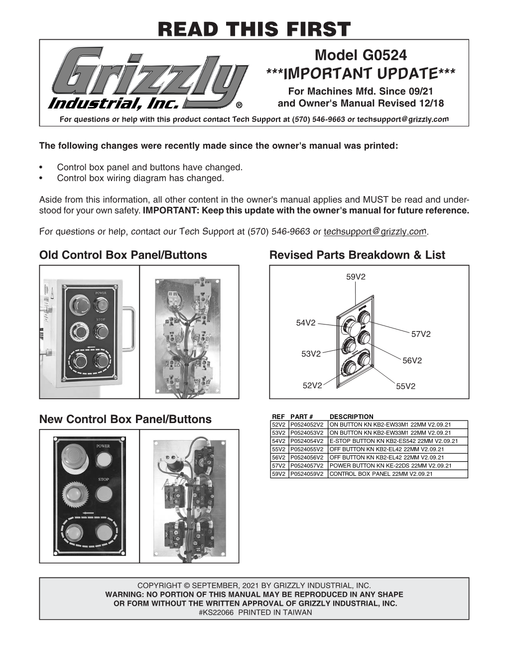 MODEL G0524 RIP SAW OWNER's MANUAL (For Models Manufactured Since 7/16)