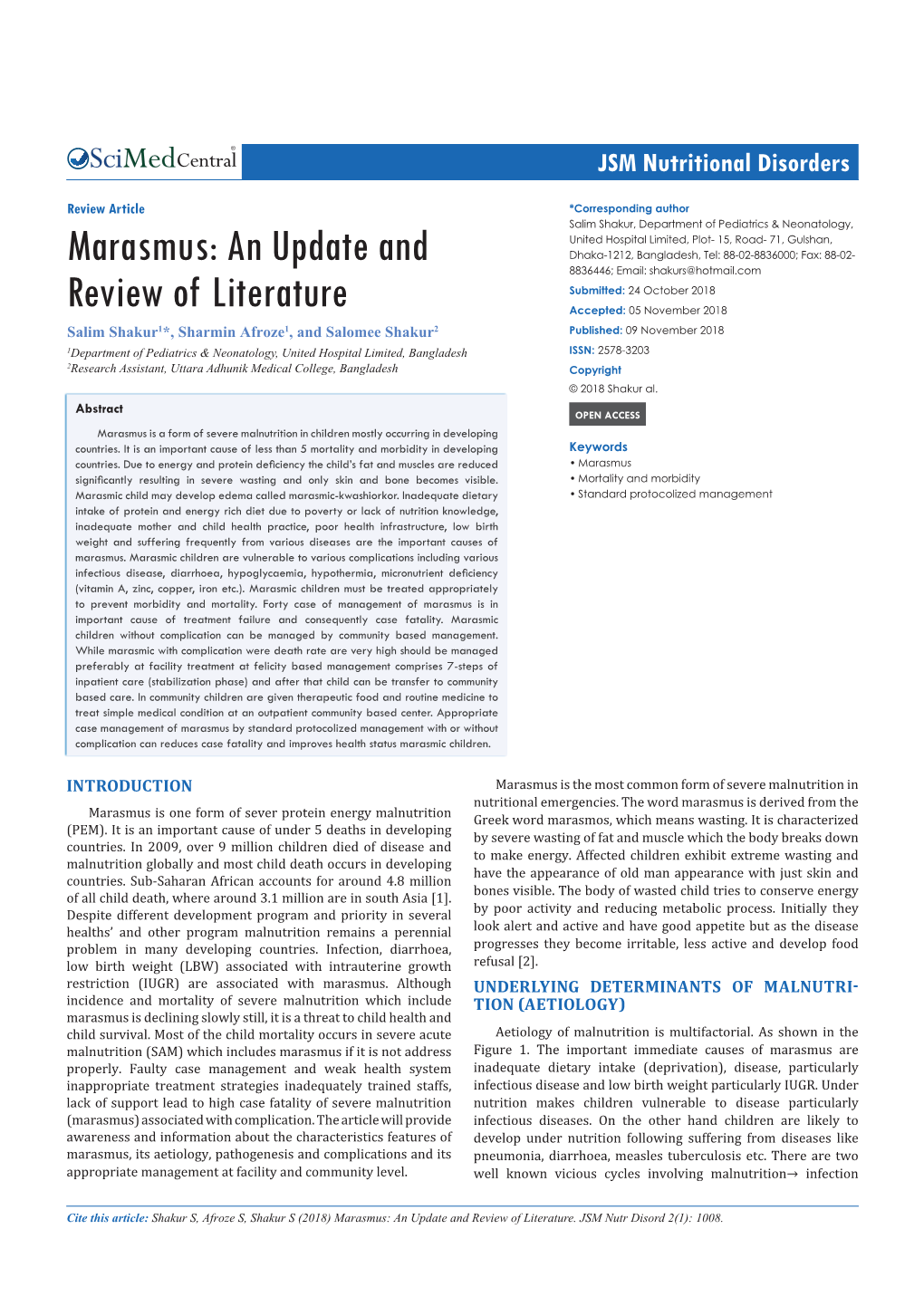 Marasmus: an Update and Review of Literature