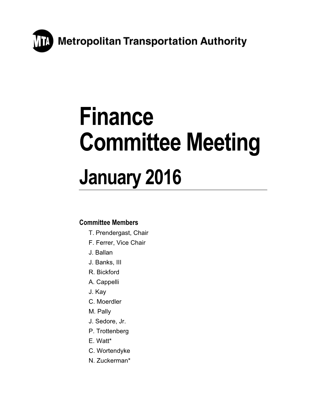 Finance Committee Meeting January 2016