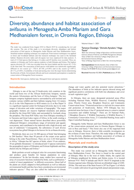 Diversity, Abundance and Habitat Association of Avifauna in Menagesha Amba Mariam and Gara Medhanialem Forest, in Oromia Region, Ethiopia