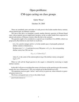 Open Problems: CM-Types Acting on Class Groups