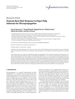 Research Article Nemesia Root Hair Response to Paper Pulp Substrate for Micropropagation