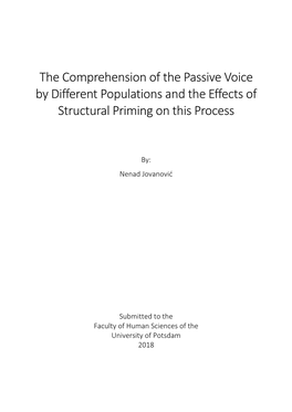 The Comprehension of the Passive Voice by Different Populations and the Effects of Structural Priming on This Process