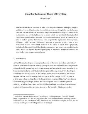 On Arthur Eddington's Theory of Everything