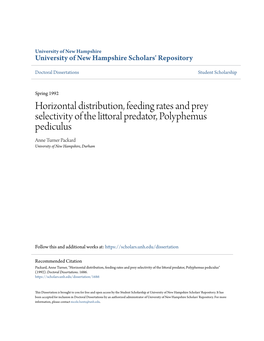 Horizontal Distribution, Feeding Rates and Prey Selectivity of the Littoral Predator, Polyphemus Pediculus Anne Turner Packard University of New Hampshire, Durham