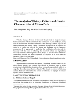 The Analysis of History, Culture and Garden Characteristics of Xishan Park