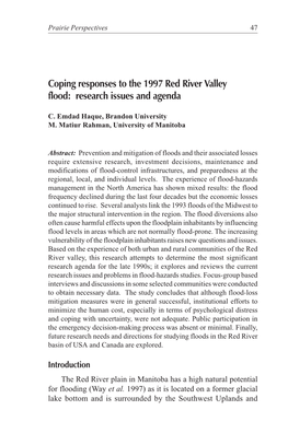 Coping Responses to the 1997 Red River Valley Flood: Research Issues and Agenda