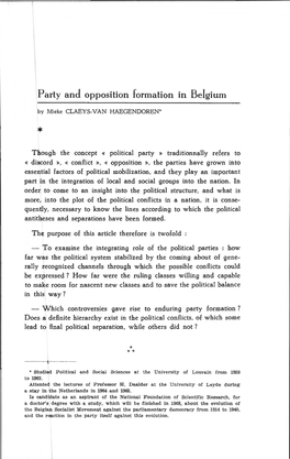 Party and Opposition Formation in Belgium