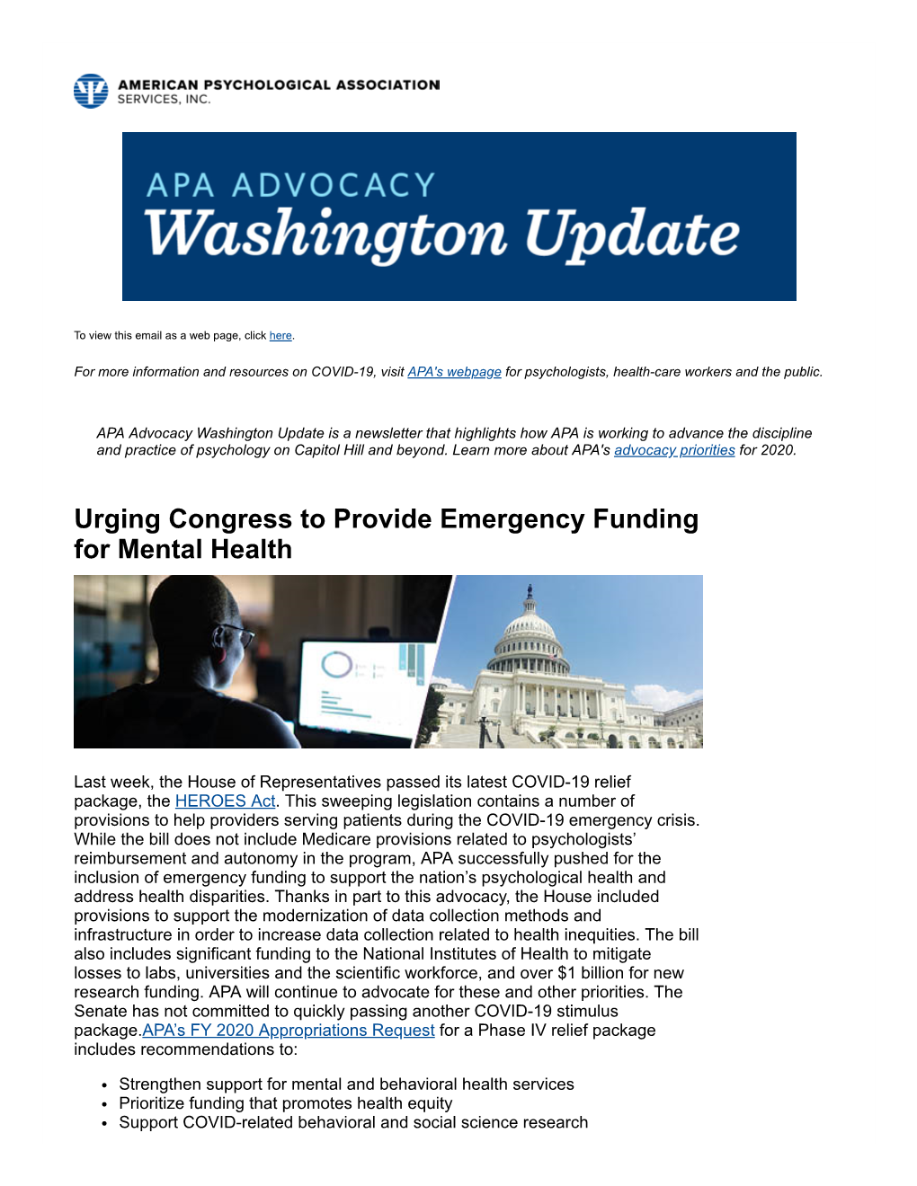 Urging Congress to Provide Emergency Funding for Mental Health