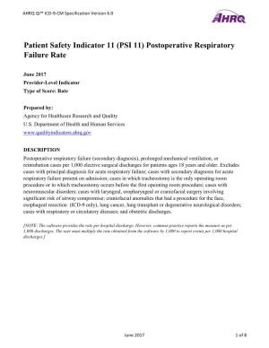 Patient Safety Indicator 11 (PSI 11) Postoperative Respiratory Failure Rate