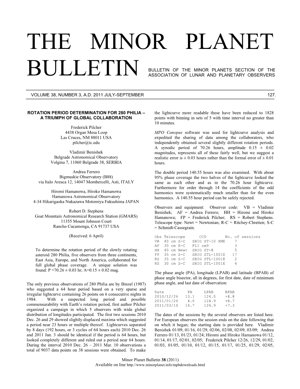 The Minor Planet Bulletin (Warner Et 2010 JL33