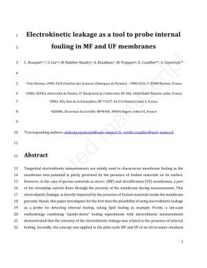 Electrokinetic Leakage As a Tool to Probe Internal Fouling in MF and UF
