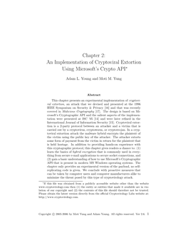 Chapter 2: an Implementation of Cryptoviral Extortion Using Microsoft's Crypto API∗