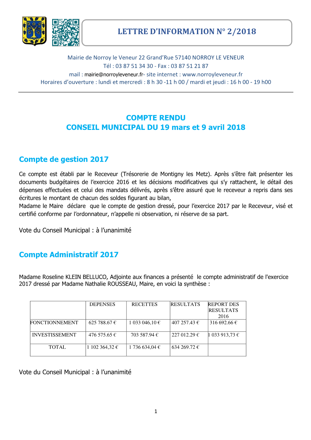 Lettre D'information N° 2/2018