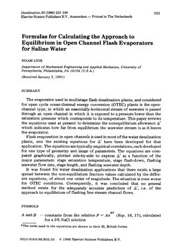 Formulas for Calculating the Approach to Equilibrium in Open Channel Flash Evaporators for Saline Water