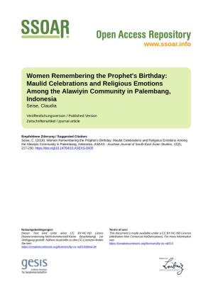 Women Remembering the Prophet's Birthday: Maulid Celebrations and Religious Emotions Among the Alawiyin Community in Palembang, Indonesia Seise, Claudia