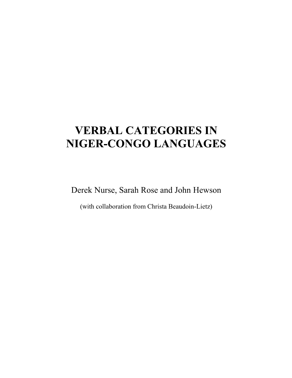 Verbal Categories in Niger-Congo Languages