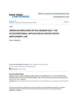 American Employees in the Arabian Gulf: the Extraterritorial Application of United States Employment Law