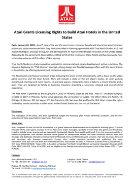Atari Grants Licensing Rights to Build Atari Hotels in the United States