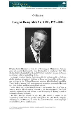 Douglas Henry Mckay, CBE, 19232012